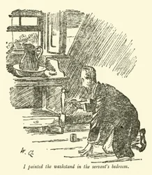 Eu pintei o lavatório no quarto do empregado